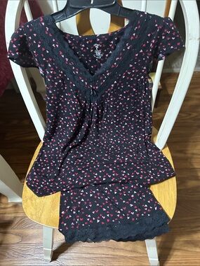 Apt. 9 Black Pajama Set with Pink Heart Print